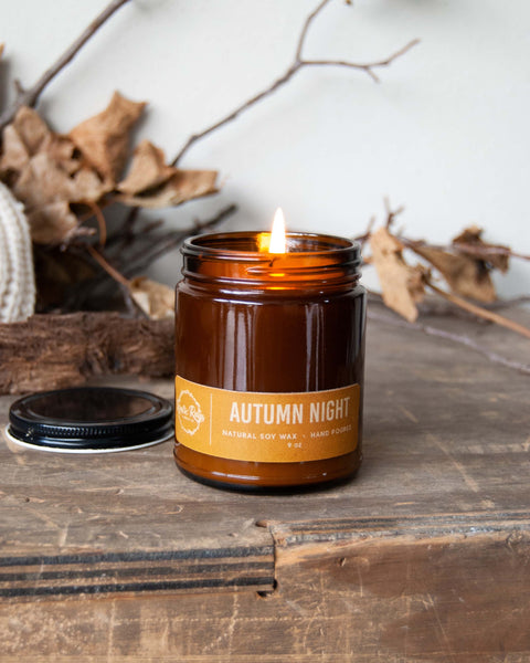 Autumn Night Fall | 9 oz Single Wick Soy Candle | Amber Jar