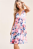 China Collar, Sleeveless, Babydoll, Bottom Lined, Floral Print Dress