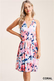 China Collar, Sleeveless, Babydoll, Bottom Lined, Floral Print Dress