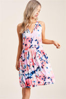 China Collar, Sleeveless, Babydoll, Bottom Lined, Floral Print Dress