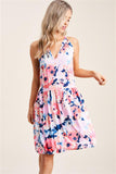 China Collar, Sleeveless, Babydoll, Bottom Lined, Floral Print Dress