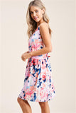 China Collar, Sleeveless, Babydoll, Bottom Lined, Floral Print Dress