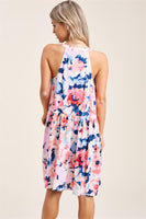 China Collar, Sleeveless, Babydoll, Bottom Lined, Floral Print Dress