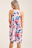 China Collar, Sleeveless, Babydoll, Bottom Lined, Floral Print Dress