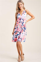China Collar, Sleeveless, Babydoll, Bottom Lined, Floral Print Dress