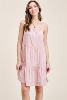 Tiered Pinstripe Dress with keyhole button back