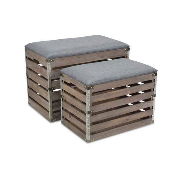 Wood Slat Storage Bench with Cushioned Lid