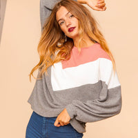 Cashmere Feel Brushed Chevron Color Block Top