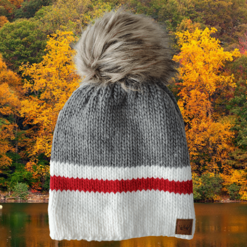 White/Grey Color Block Hat with Red Stripe
