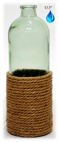 Green Bottle/Vase w/Rope