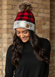 Red Buffalo Plaid Fleece Lined Hat with Pom