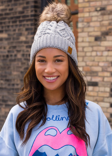 Light Grey Cable Knit Hat