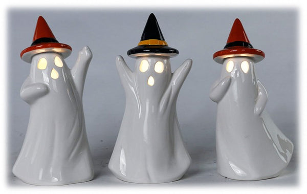 LED Large Ghost with Witch Hat