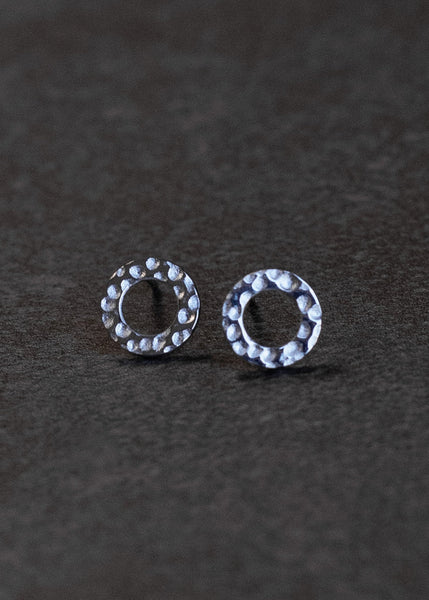 Silver Textured Open Circle Stud Earrings