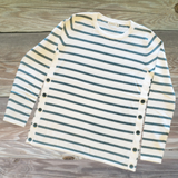 Crew Neck, Long Sleeve, Side Button, Stripe Pullover Sweater