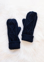 Navy Cable Knit Fleece Lined Mittens