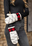 Grey Heather with Red Buffalo Plaid Trim Fleece Lined Mitten