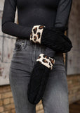 Black with Leopard Cuff Fleece Lined Mitten