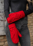 Red Cable Knit Fleece Lined Mitten