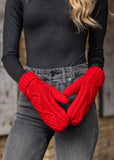 Red Cable Knit Fleece Lined Mitten