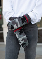 Grey Camo with Red Stripe Fleece Lined Mitten