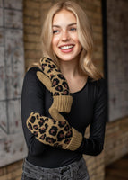 Leopard Print Knit Fleece Lined Mitten
