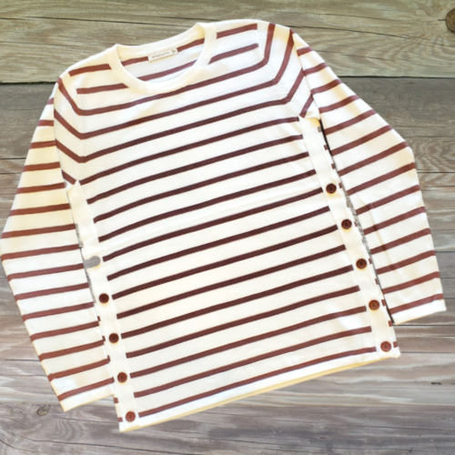Crew Neck, Long Sleeve, Side Button, Stripe Pullover Sweater