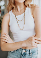 Double Strand Gold Paperclip Chain Necklace