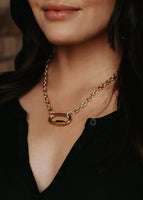 Gold Chain Necklace w Carabiner Lock Pendant