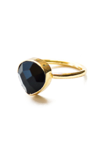 Gold Ring with Teardrop Black Stone