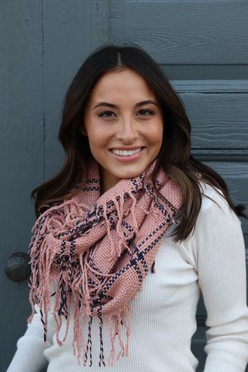 Infinity Scarf With Fringe-Pink