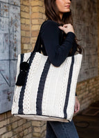 Cream & Black Striped Tote