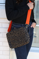 Olive Leopard Crossbody Bag with Orange Strap