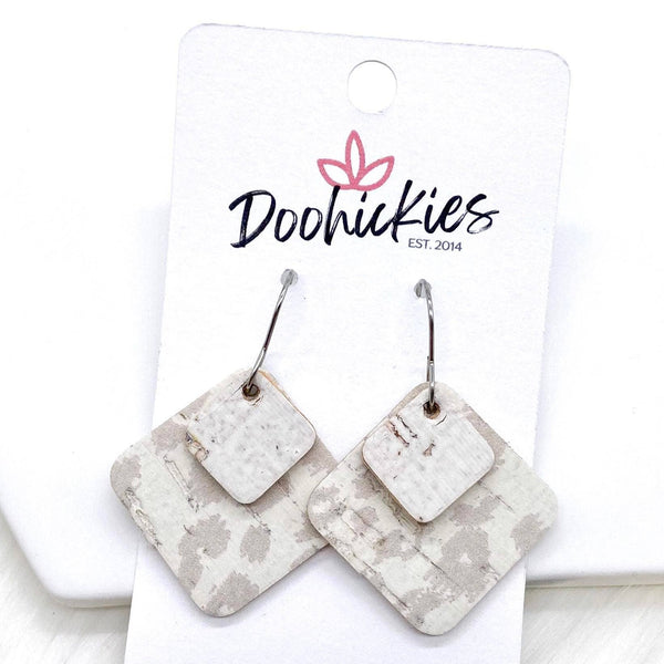 1.5" Lil' Willow Layered Diamonds -Earrings: White & Nude Leopard
