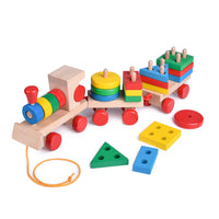 15.5 Inches Wooden Train Shape Sorter and Stacking Toys
