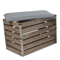 Wood Slat Storage Bench with Cushioned Lid