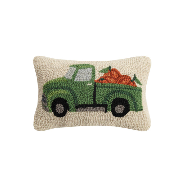 Fall Green Truck With Pumpkins Hook Pillow