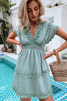 Lace Crochet V Neckline Mini Dress