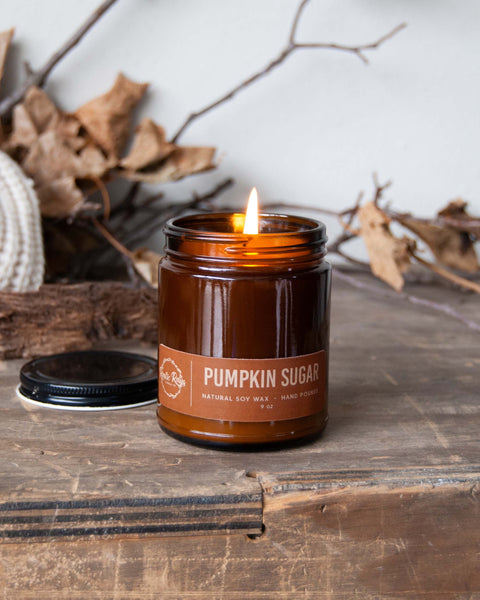 Pumpkin Sugar Fall | 9 oz Single Wick Soy Candle | Amber Jar