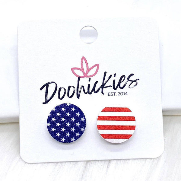 14mm Stars & Stripes Button Acrylic Studs -Patriotic Earring