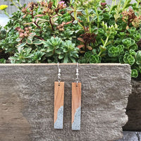 MAPLE WOOD AND CONCRETE BAR EARRINGS LIGHTWEIGHT BOHO STYLE
