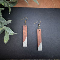 WALNUT AND CONCRETE BAR EARRINGS LIGHTWEIGHT BOHO STYLE