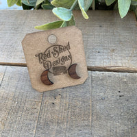 Boho Moon Walnut Wood Stud Earrings, Minimalist