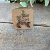 Boho Moon Walnut Wood Stud Earrings, Minimalist