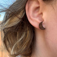Boho Moon Walnut Wood Stud Earrings, Minimalist