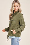 Snap Button Roll Tab Sleeve Jacket