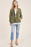 Snap Button Roll Tab Sleeve Jacket